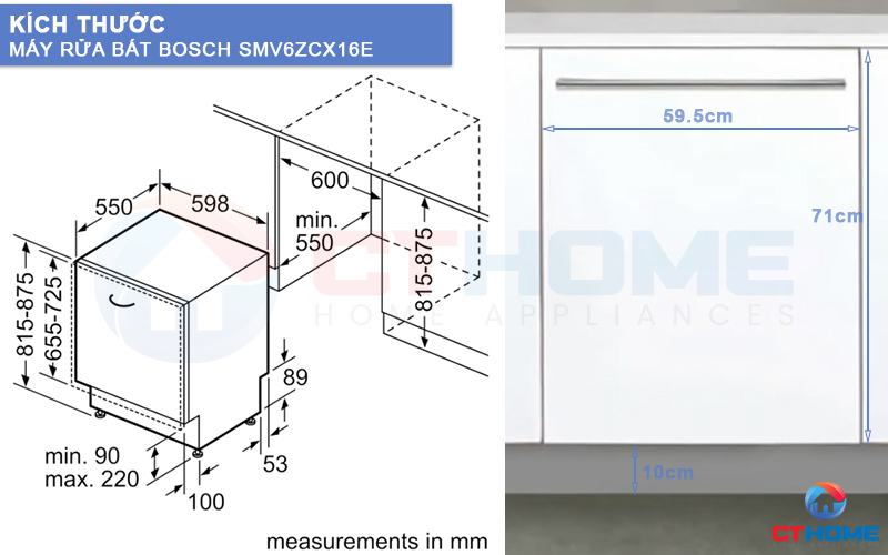 Kích thước máy rửa bát Bosch SMV6ZCX16E