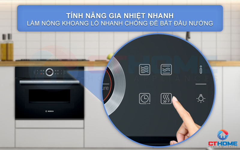 Làm nóng lò trước quá trình nướng để tiết kiệm thời gian với chức năng Rapid Heating