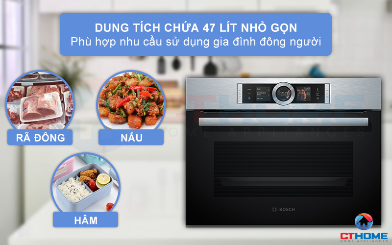 Thể tích buồng nấu 47 lít và khay chứa nước lên đến 1 lít, thoải mái sử dụng cho gia đình đông người