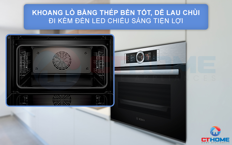 Khoang lò được làm bằng thép không gỉ bền tốt, dễ lau chùi