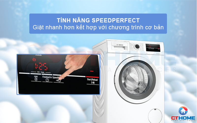 Tiết kiệm đến 65% thời gian giặt hơn khi kích hoạt SpeedPerfect
