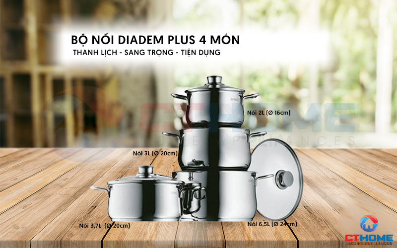 Bộ nồi WMF Diadem Plus 4PC Cookware Set