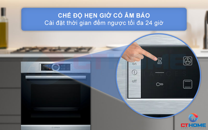 Chế độ hẹn giờ có âm báo với thời gian hẹn tối đa 24 giờ