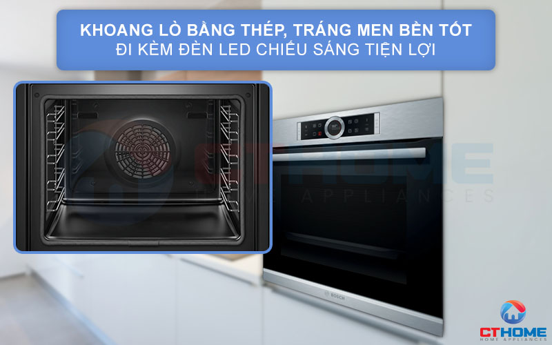 Khoang lò bằng thép tráng men bền tốt, chịu được nhiệt độ cao