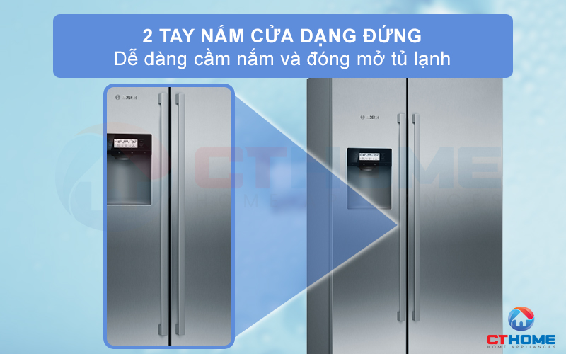 Cánh cửa tủ còn được trang bị thêm 2 tay nắm dạng đứng bằng nhôm hiện đại 