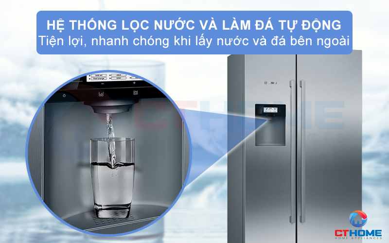 Hệ thống làm đá tự động và lấy nước bên ngoài tiện lợi 