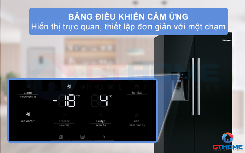  Bảng điều khiển cảm ứng tùy chỉnh nhiệt độ và các cài đặt tủ lạnh