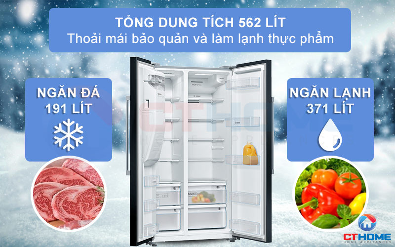 Tủ lạnh Bosch KAD93VBFP được cải tiến lên với dung tích chứa XXL 562 lít