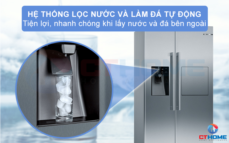Hệ thống làm đá tự động và lấy nước bên ngoài tiện lợi