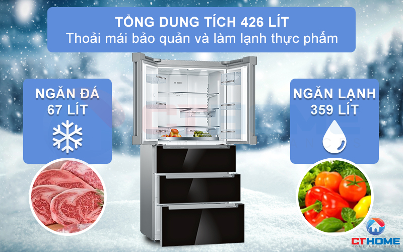 Tủ lạnh Bosch KFN86AA76J có dung tích chứa đến 540 lít