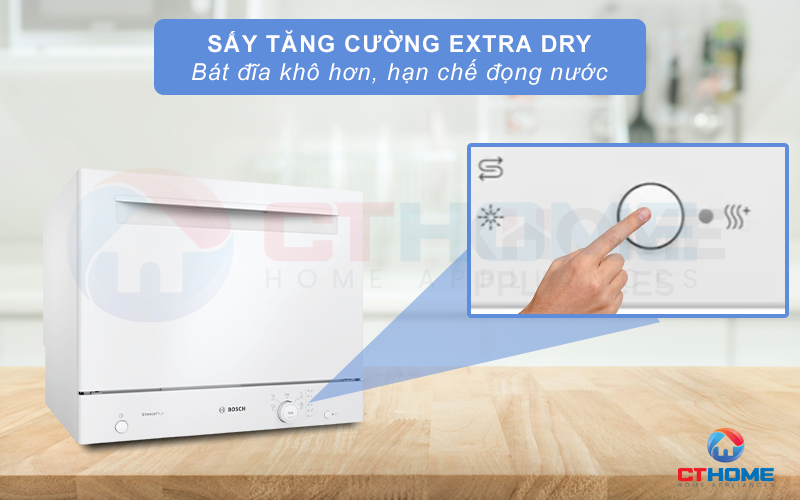 Sấy tăng cường Extra Dry cho bát đĩa khô hơn, hạn chế đọng nước