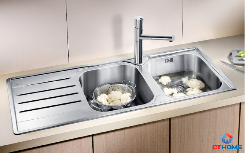 Chậu 2 hố kích thước lớn đáp ứng đầy đủ nhu cầu ngâm rửa hằng ngày