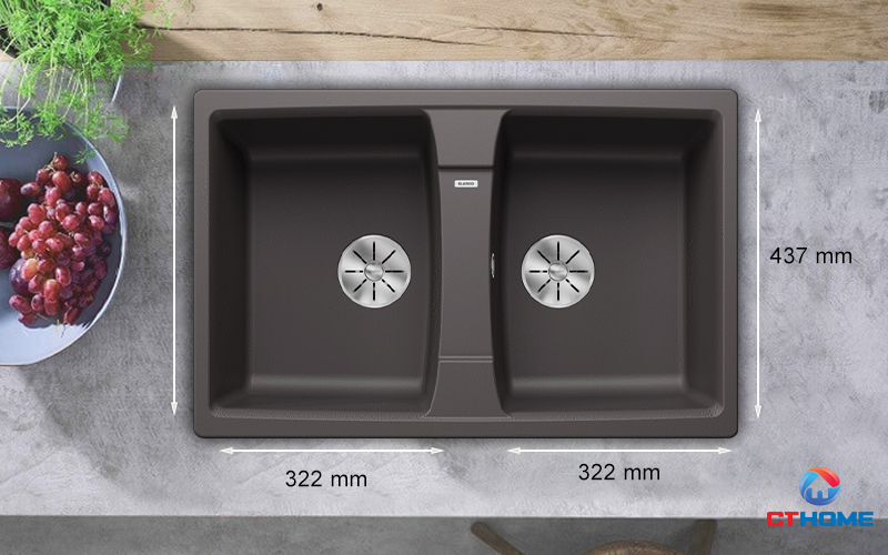 Kích thước của chậu rửa chén bát Blanco LEXA 8 Rock grey (CxRxS): 190 x 780 x 500(mm)