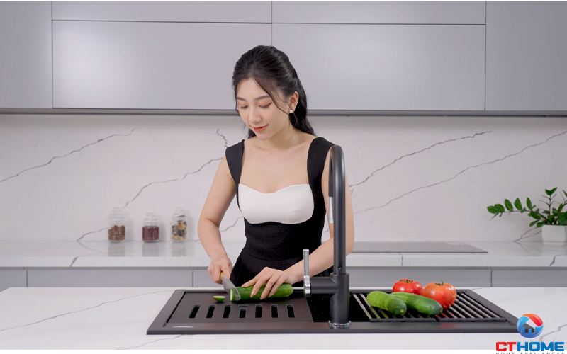 Granite Sink Terra 860S Black mang đến một thiết kế tinh tế và hiện đại