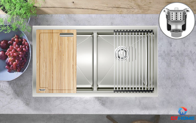 ​​​​​​​Trang bị bát rác 3 lớp ức chế hiệu quả sinh trưởng của vi khuẩn, lọc cặn bẩn, hạn chế tắc nghẽn đường ống thoát