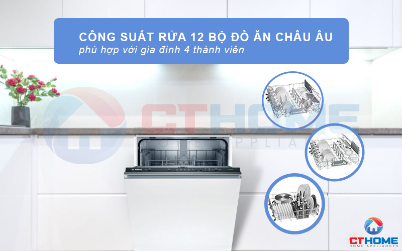 Máy rửa chén Bosch SMV25BX03R Serie 2 có thể rửa tối đa 12 bộ đồ ăn châu Âu