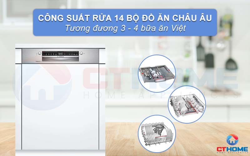 Dung tích lớn, công suất rửa 14 bộ phục vụ cho gia đình 4-6 người