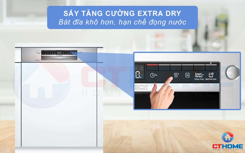 Sấy tăng cường Extra Dry giúp bát đĩa khô hơn