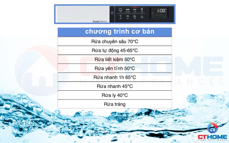 Người dùng có thể thoải mái lựa chọn 8 chương trình rửa phù hợp nhu cầu