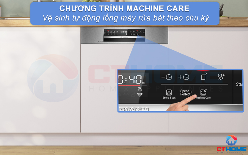 Vệ sinh tự động máy rửa bát với tính năng Machine Care