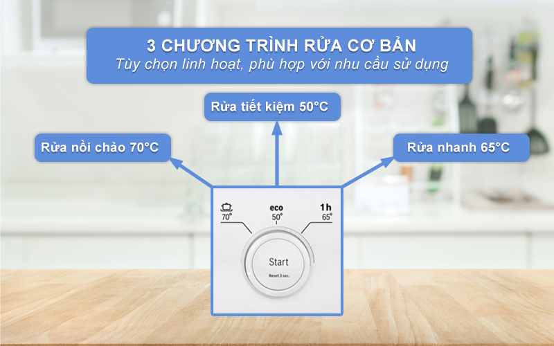 Tùy chọn 3 chương trình cơ bản theo nhu cầu sử dụng của máy rửa bát Bosch SMS23BW01T serie 2