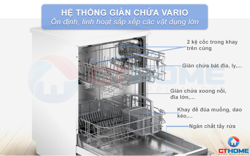 Giàn chứa Vario rộng rãi và linh hoạt với các khay trượt