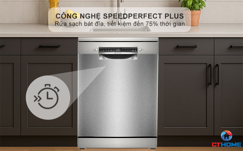 Công nghệ SpeedPerfect Plus rửa sạch bát đĩa, tiết kiệm đến 75% thời gian