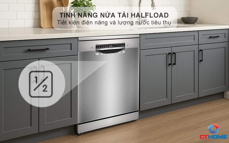 Tùy chọn rửa bát đĩa số lượng ít với tính năng rửa nửa tải HalfLoad