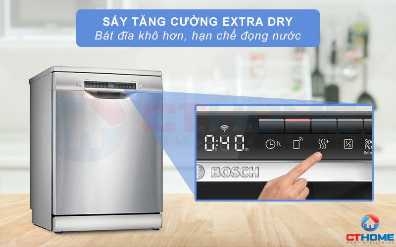 Tính năng sấy tăng cường Extra Dry giúp bát đĩa khô hơn