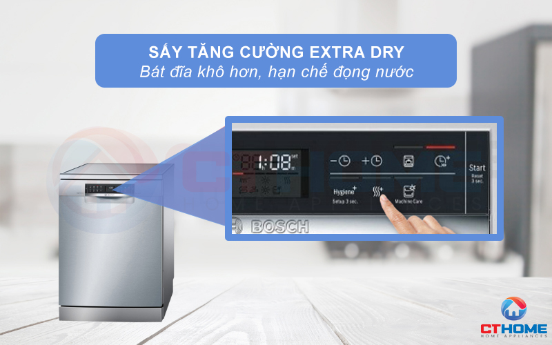 Extra Dry làm tăng cường khả năng bay hơi, giảm độ bám dính của nước trên bề mặt của xoong nồi, bát đĩa