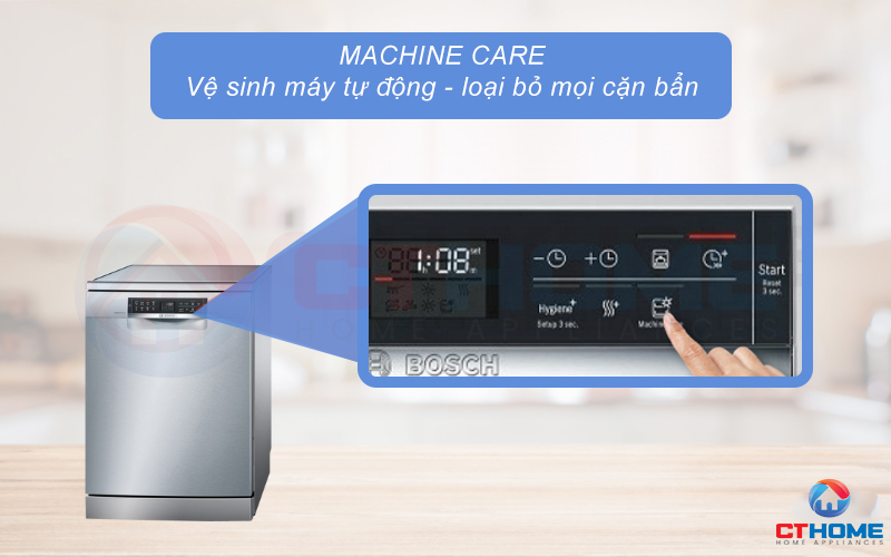 Chức năng Machine Care thông minh giúp vệ sinh khoang máy sau mỗi 30 chu trình rửa