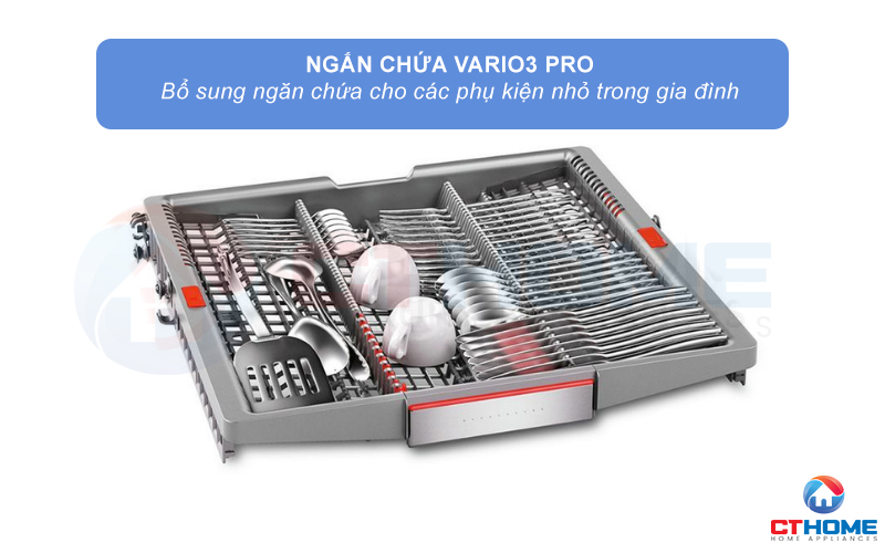 Hệ thống giàn rửa thứ 3 Vario3 Pro đựng các vật dụng nhỏ trong gia đình.