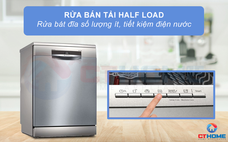 Lựa chọn rửa nửa tải Half Load khi số lượng bát đĩa ít.
