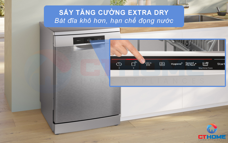 Kích hoạt chức năng sấy tăng cường ExtraDry giúp bát đĩa khô hơn