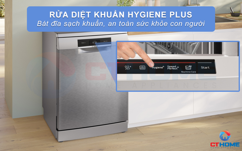 Rửa nước nóng diệt khuẩn bát đĩa với tính năng Hygiene Plus