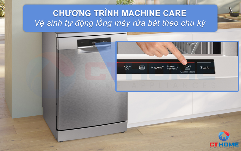Vệ sinh tự động máy rửa bát với tính năng Machine Care