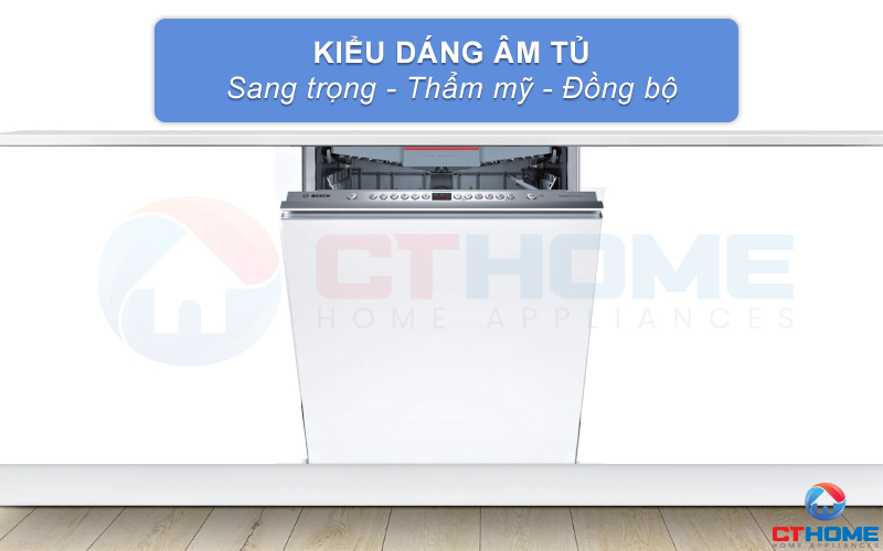Máy rửa bát Bosch SMV46MX03E có kiểu dáng âm tủ mang đến sự sang trọng và thẩm mỹ