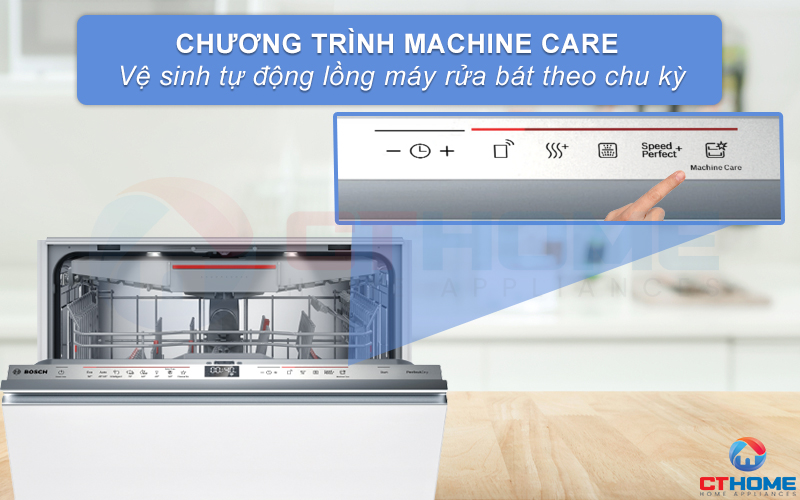 Vệ sinh tự động máy rửa bát với tính năng Machine Care