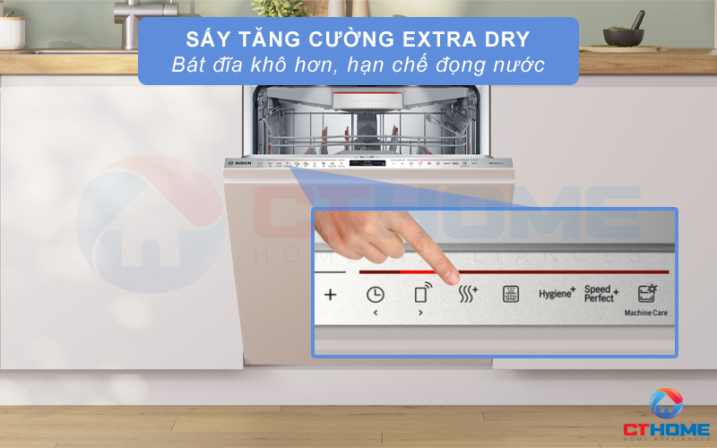 Kích hoạt chức năng sấy tăng cường ExtraDry giúp bát đĩa khô hơn