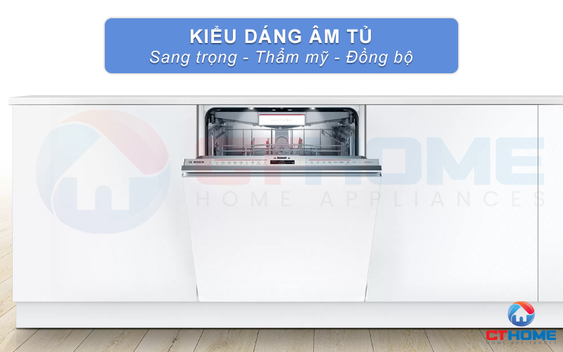 Kiểu dáng âm tủ mang lại sự sang trọng và thẩm mỹ của máy rửa bát Bosch SMV8YCX03E