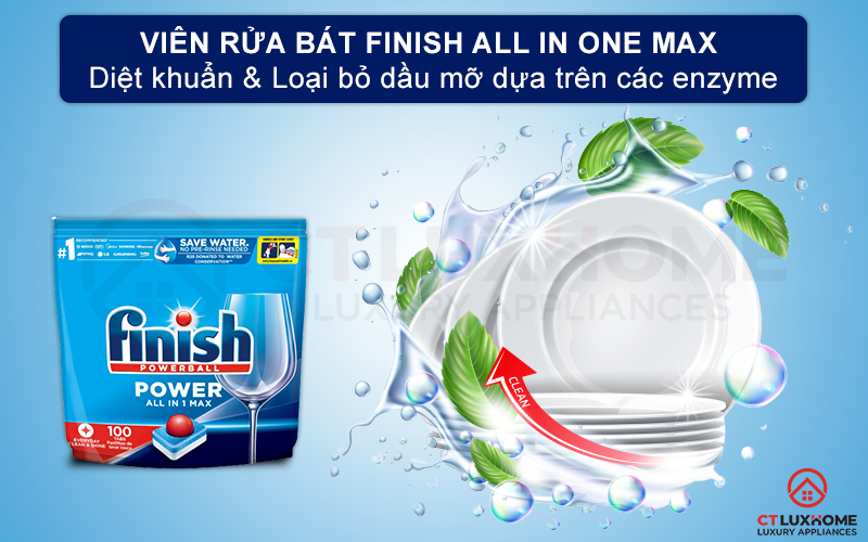 Giới thiệu về viên rửa bát Finish All in one max 100 viên 