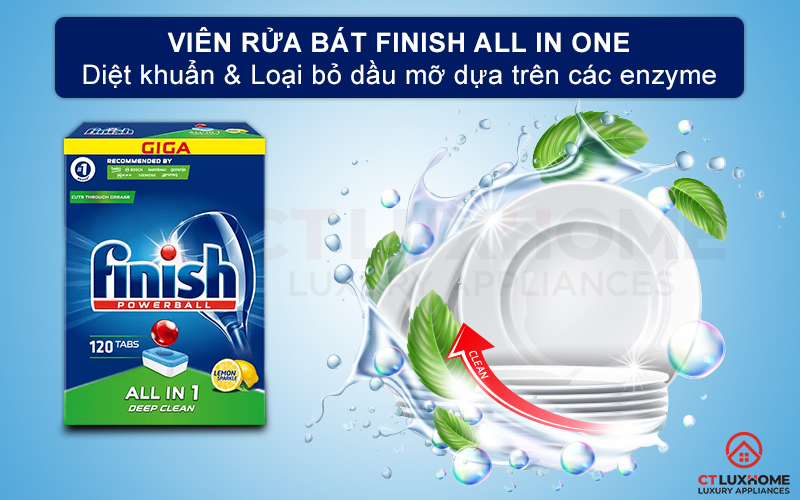Giới thiệu viên rửa bát Finish All in one 120 viên hương chanh