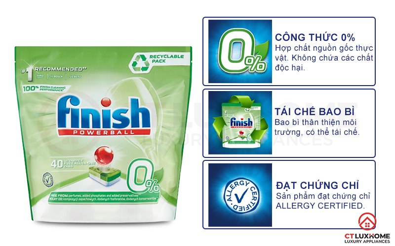 Tính năng vượt trội của Viên rửa bát Eco Finish 0% 40 viên