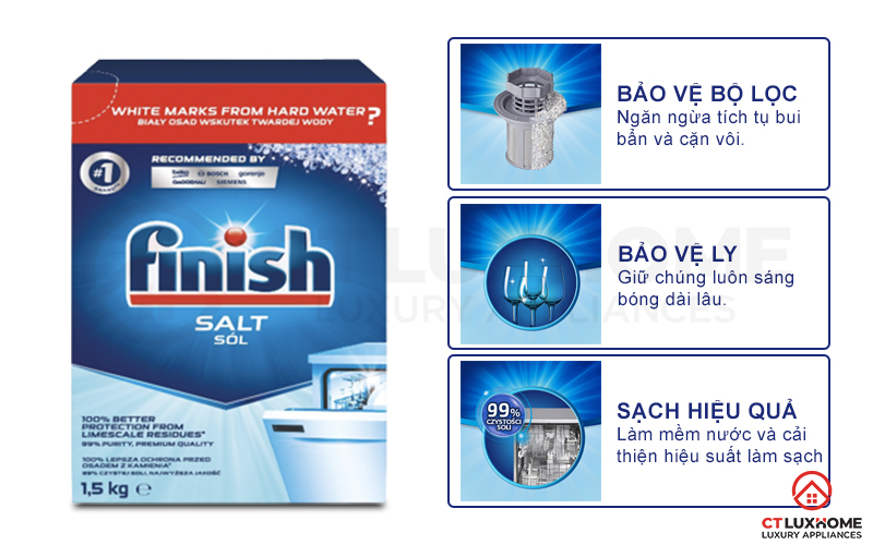 Ưu điểm vượt trội của muối rửa chén Finish 1,5kg