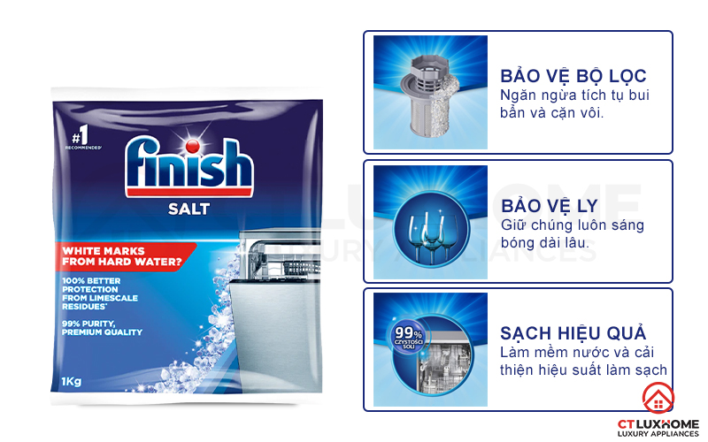 Tính năng vượt trội của Muối rửa chén Finish 1kg
