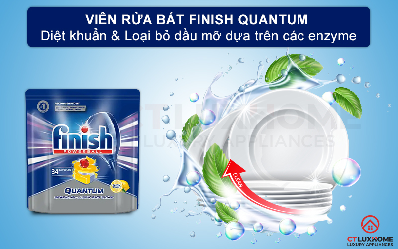 Giới thiệu về viên rửa chén Finish Quantum 34 viên hương chanh