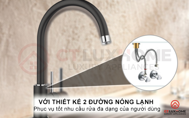 Vòi với 2 đường nóng lạnh cùng chế độ xả khác nhau cho khả năng rửa đa dạng