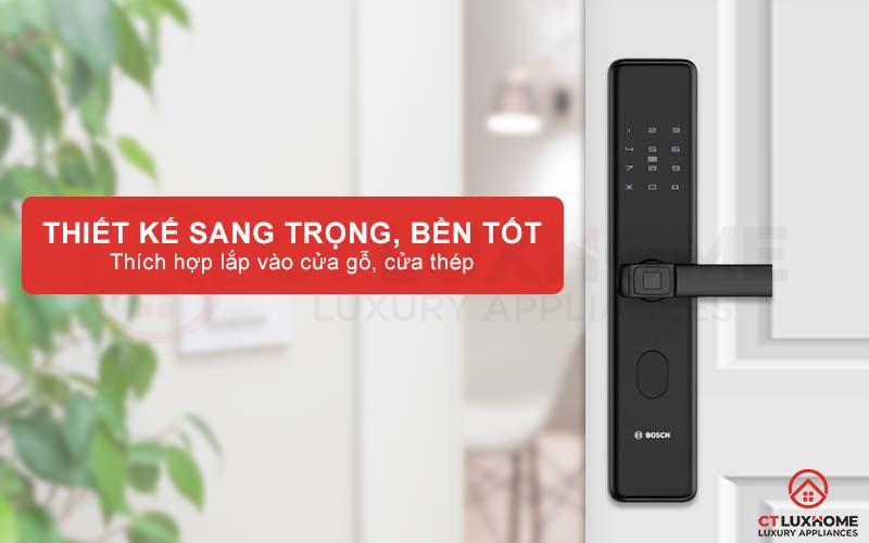 Khóa vân tay Bosch ID30B mang thiết kế sang trọng, thích hợp cho cửa gỗ hoặc thép
