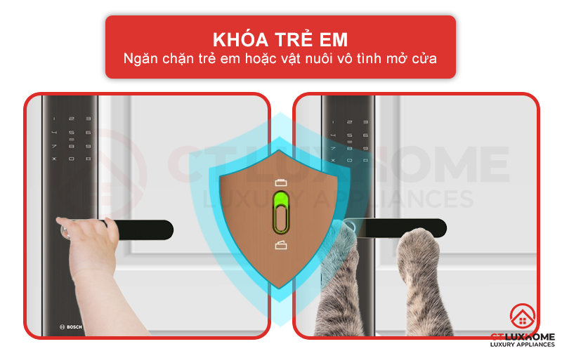 Trang bị khóa an toàn, ngăn vật nuôi và trẻ em vô tình mở cửa khi chạm vào