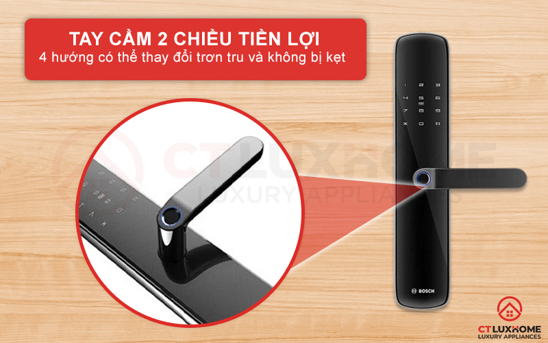 Tay cầm tiện lợi, xoay 4 hướng không lo bị kẹt khi mở cửa